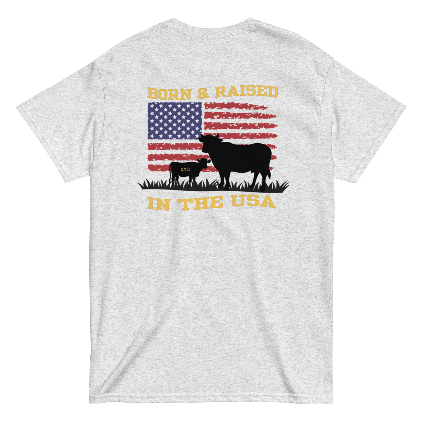 Bean Family Farm Logo / Born & Raised USA - Adult T Shirt