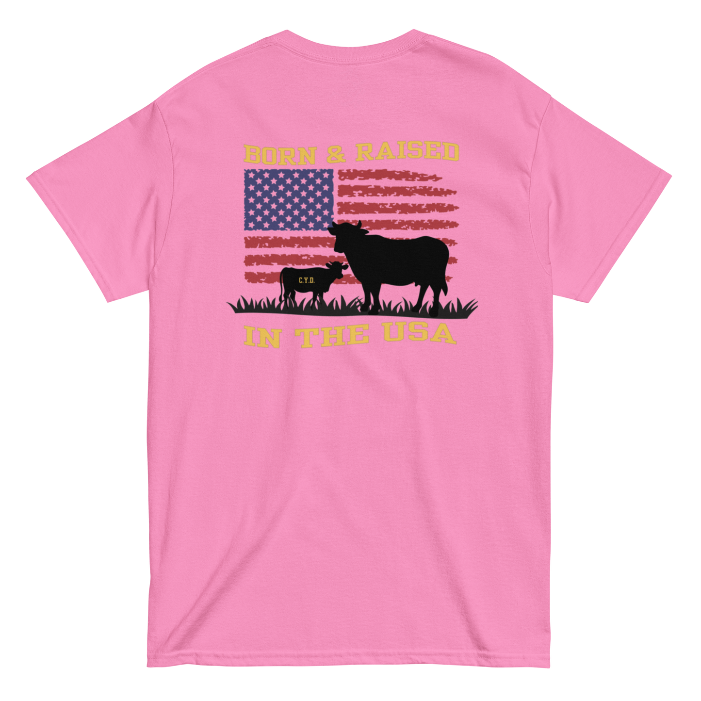 Bean Family Farm Logo / Born & Raised USA - Adult T Shirt