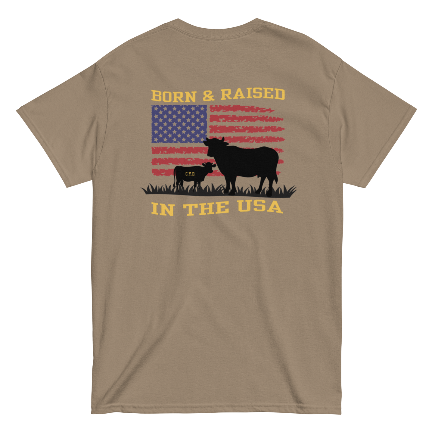 Bean Family Farm Logo / Born & Raised USA - Adult T Shirt