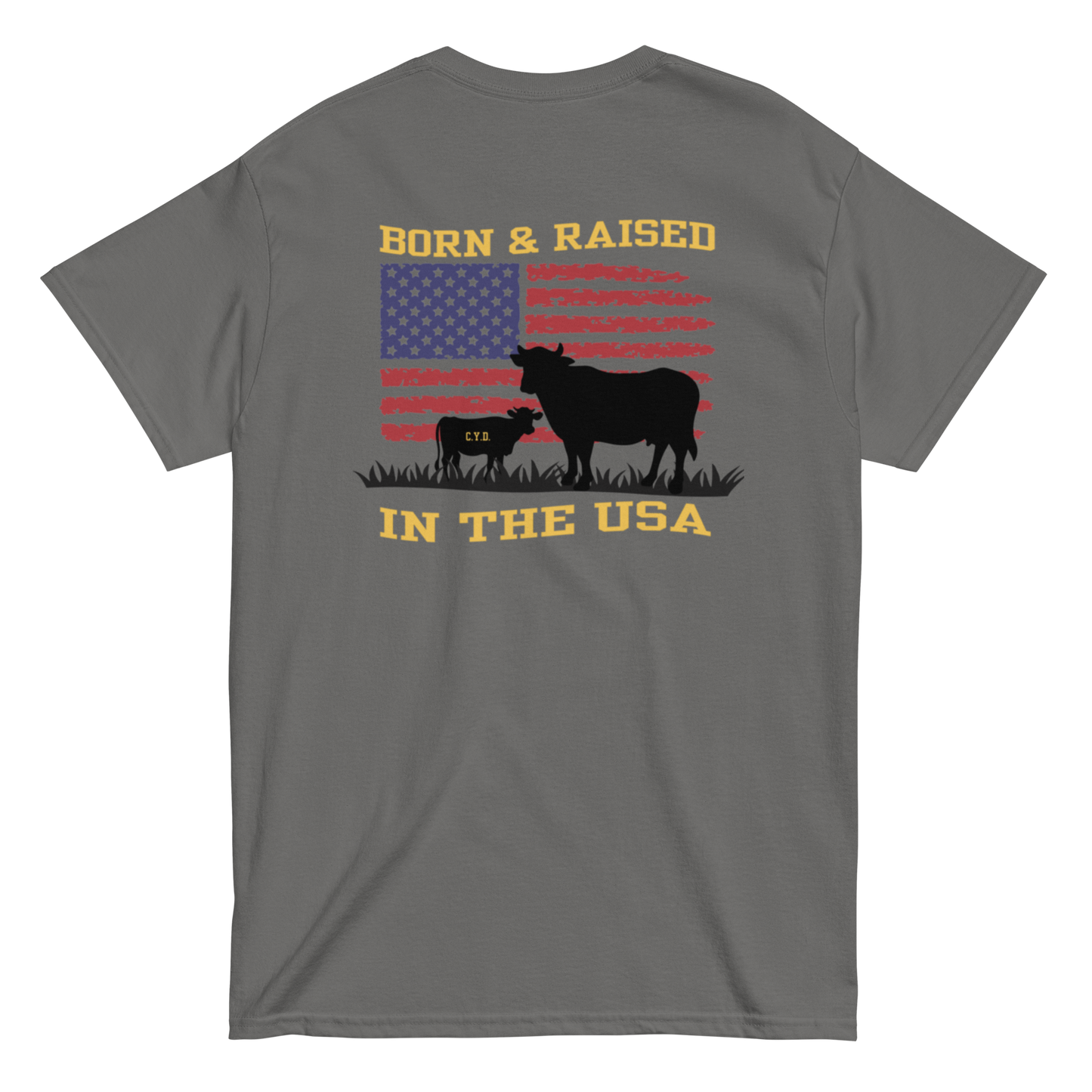 Bean Family Farm Logo / Born & Raised USA - Adult T Shirt