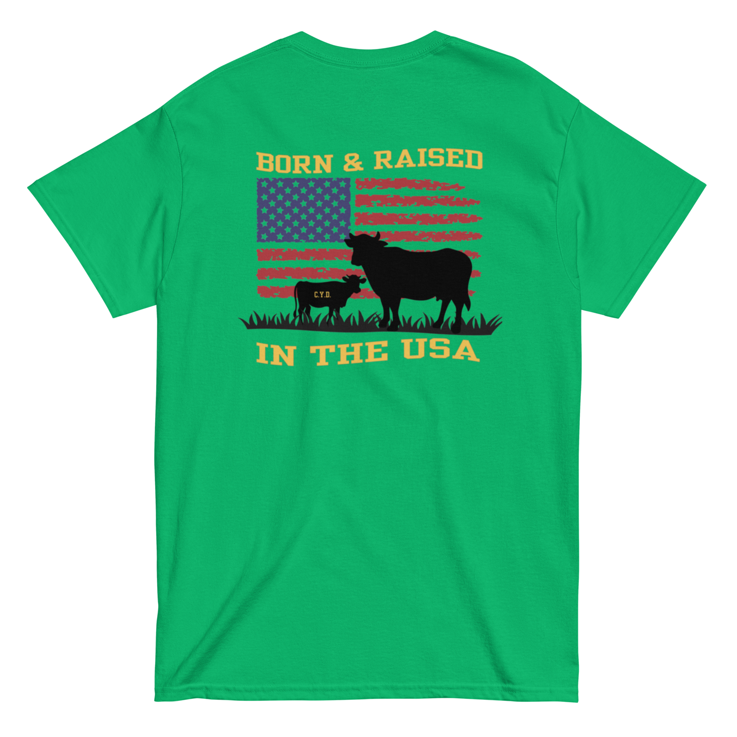 Bean Family Farm Logo / Born & Raised USA - Adult T Shirt