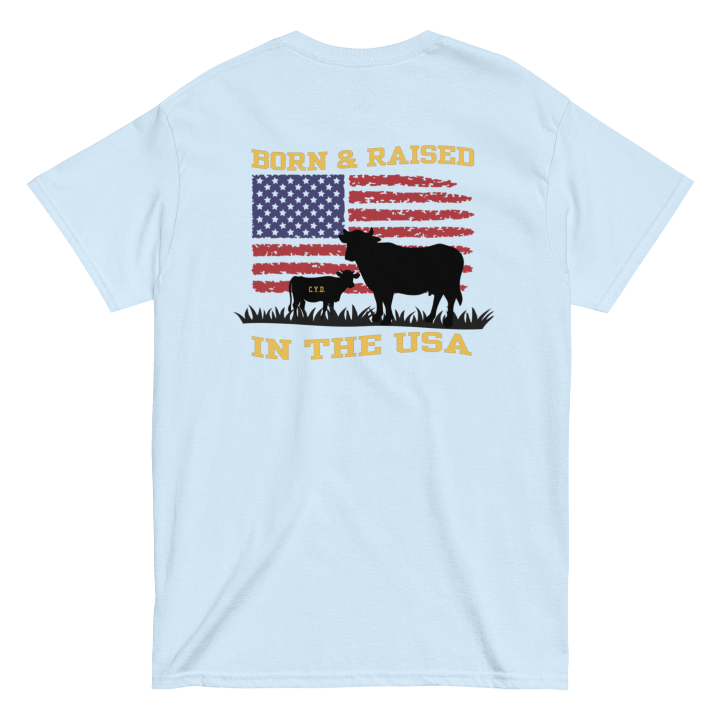 Bean Family Farm Logo / Born & Raised USA - Adult T Shirt