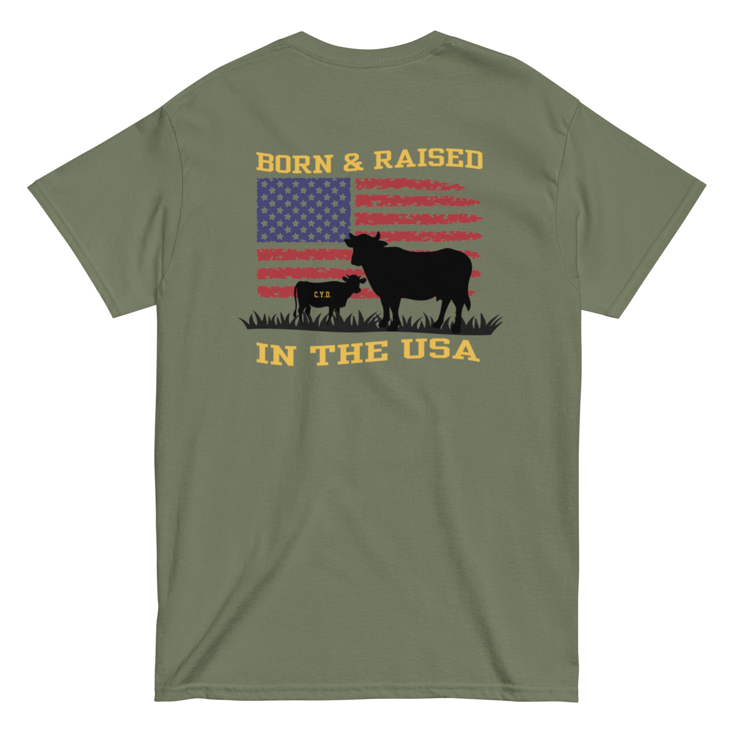 Bean Family Farm Logo / Born & Raised USA - Adult T Shirt